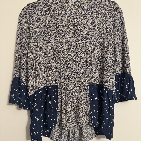 Maeve by Anthropologie Size 8 Maeve Navy Blue Floral Print Boho Blouse with Bell - Picture 4 of 4